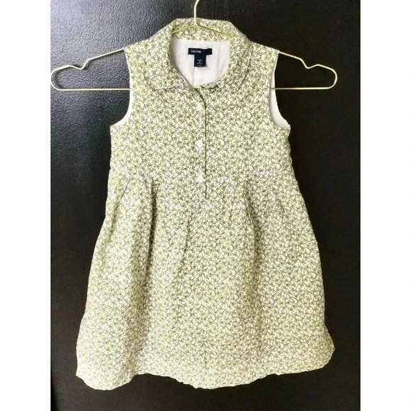Baby Gap Toddler Green Leaf Print Lined Sleeveless Casual Summer Dress Size 5T - Picture 1 of 12
